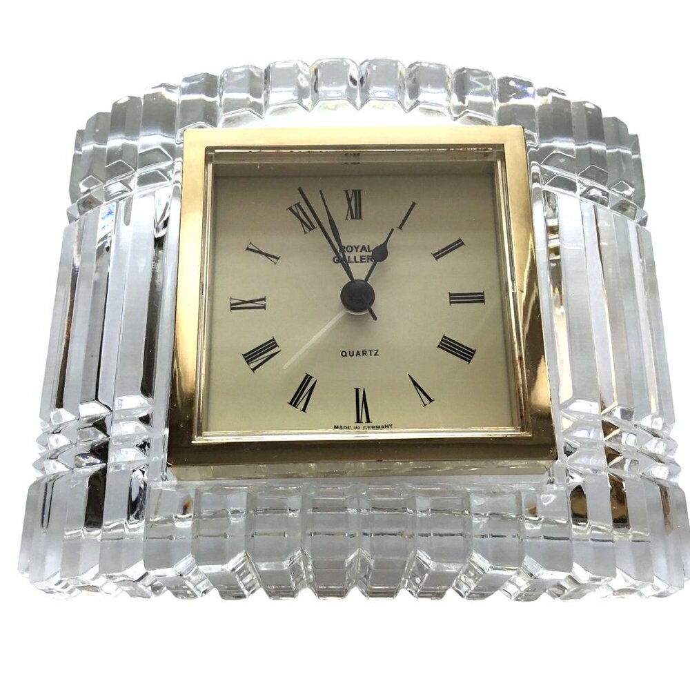 ROYAL GALLERY Crystal Mantle Clock Roman Numerals France German Quartz DAD